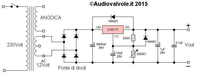 Stabilizzatore di tensione per filamento con LM317