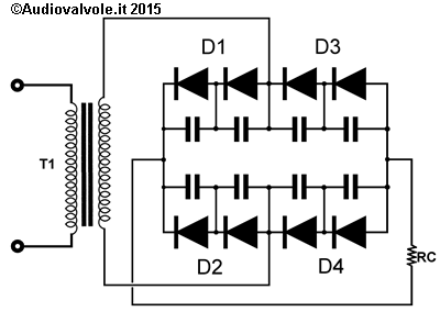 Ponte di diodi con diodi in serie e smorzamento del rumore di commutazione