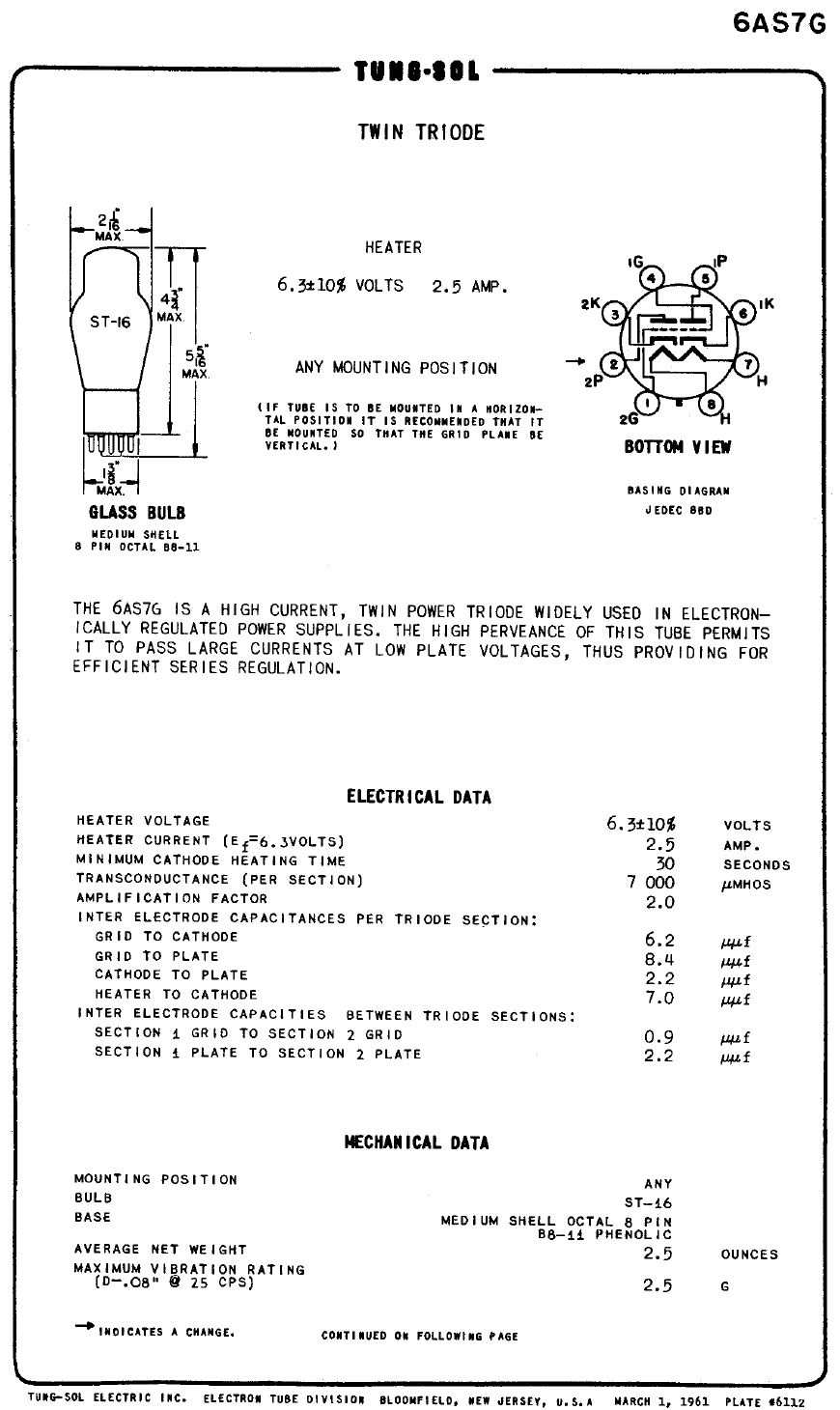 Imparare a leggere un datasheet: TUNG-SOL del 1961, pagina n.1