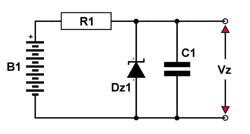 Classico circuito generatore di tensione di riferimento con diodo zener.