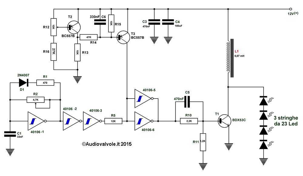Schema del circuito per lo spegnimento automatico con batteria scarica