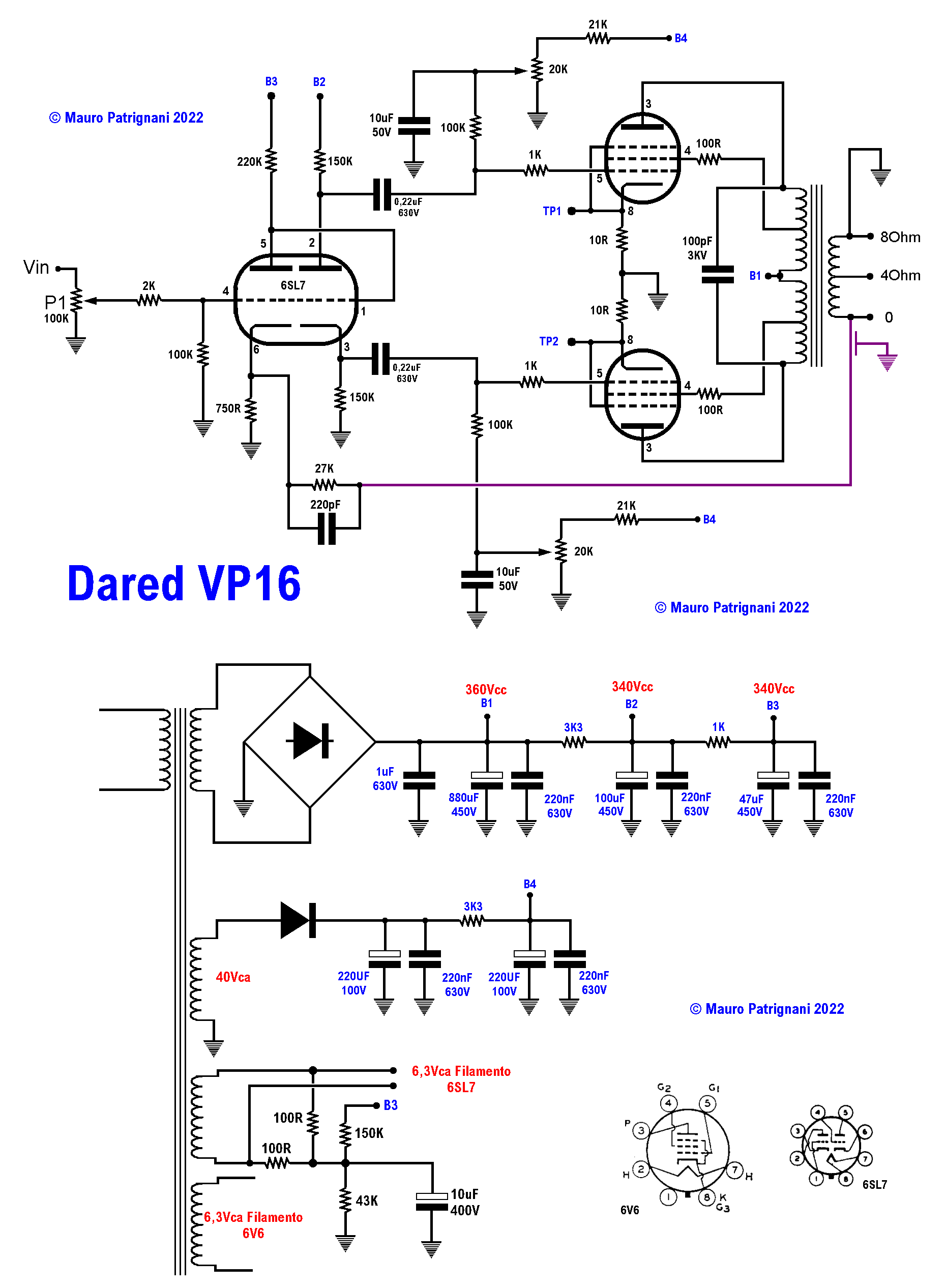 Amplificatore valvolare Dared vp16 - Ripple sui condensatori di livellamento per l'alimentazione anodica delle valvole finali