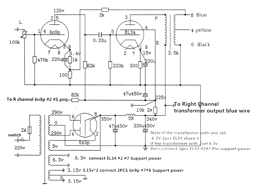 Schema elettrico amplificatore a valvole in kit cinese