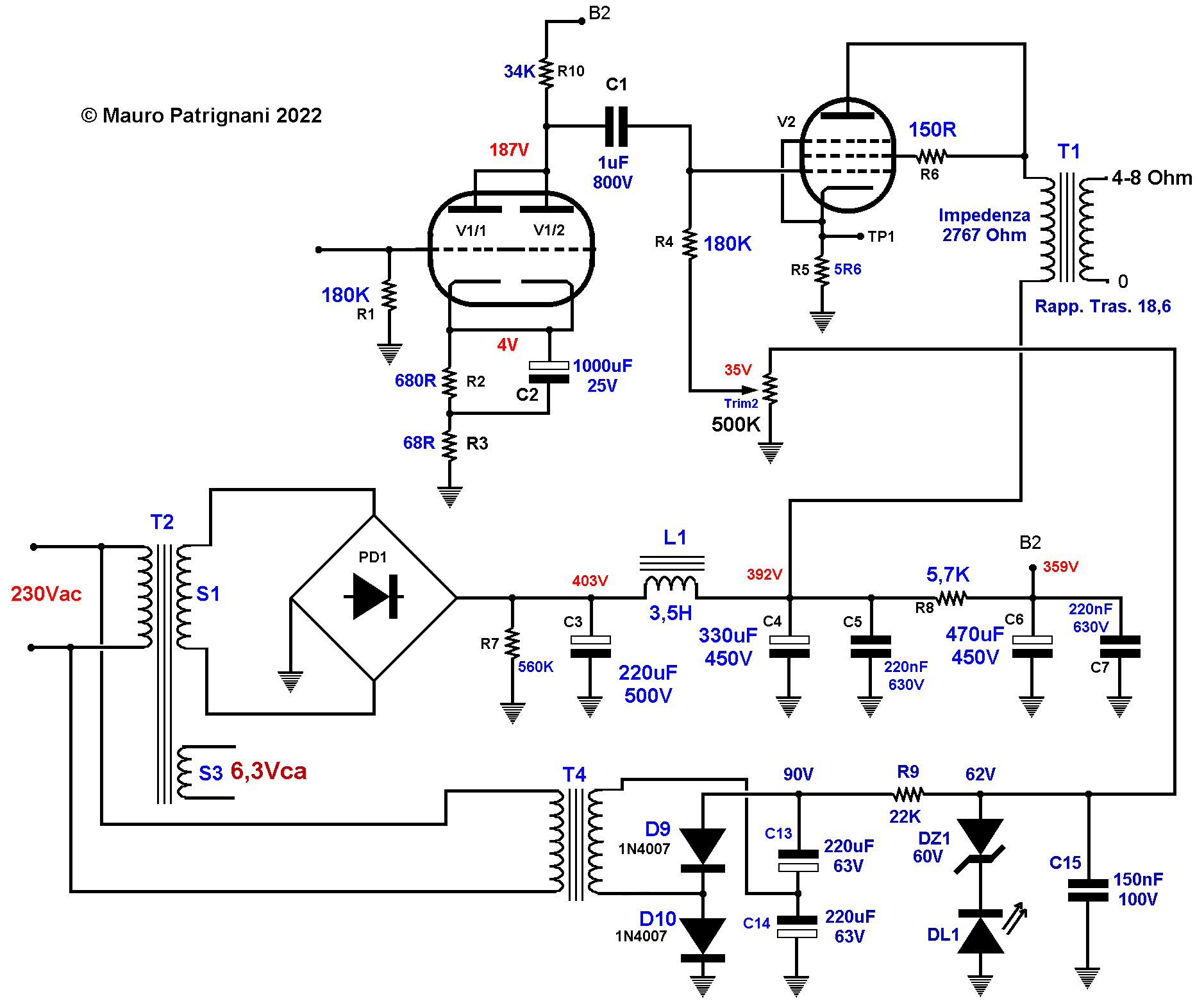 Amplificatore valvolare tektron kt120 - Schema modificato