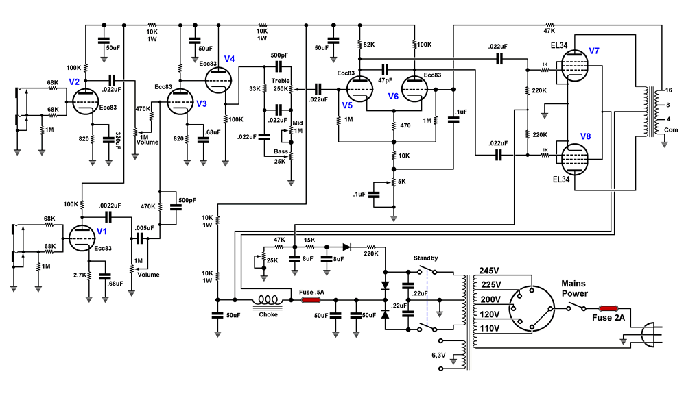 Testata Marshall (Modello 1987) prodotta dal 1967 al 1981 - Amplificatore per testata chitarra elettrica da 50W con EL34 push-pull
