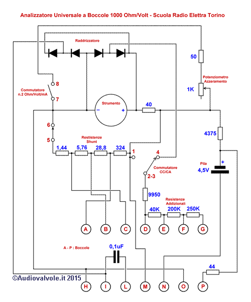 Schema Tester a boccole Scuola Radio Elettra Torino