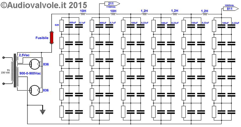 Schema dell'Alimentatore anodica 211 e 811
