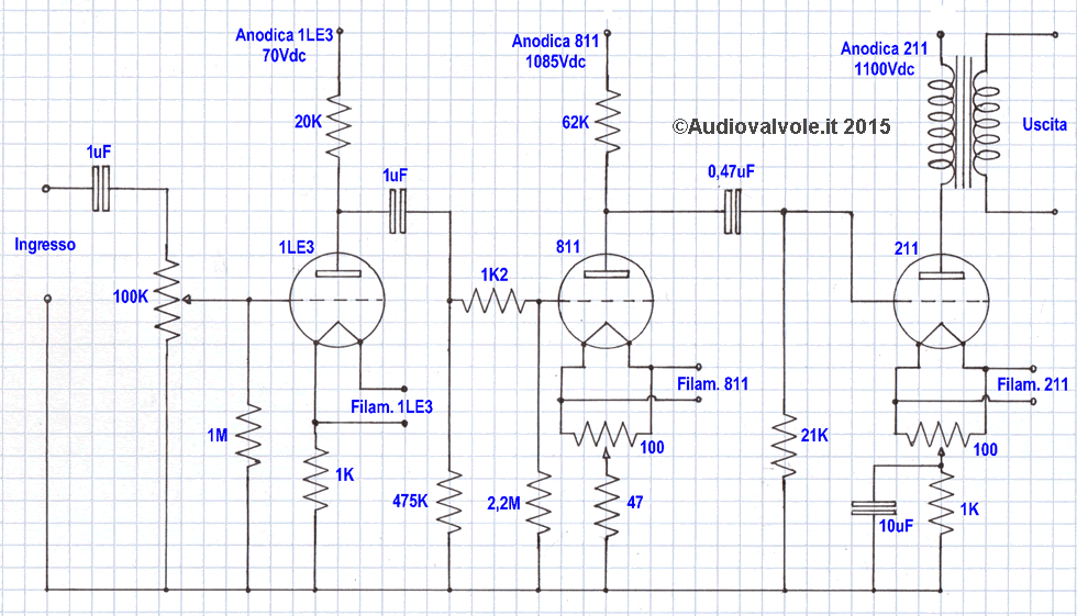Schema del circuito amplificatore con 211