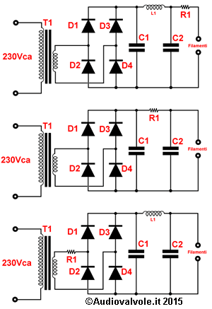 Alimentatore filamenti valvole minimale non stabilizzato