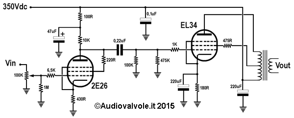 Schema Amplificatore di potenza ultralineare in configurazione single-ended