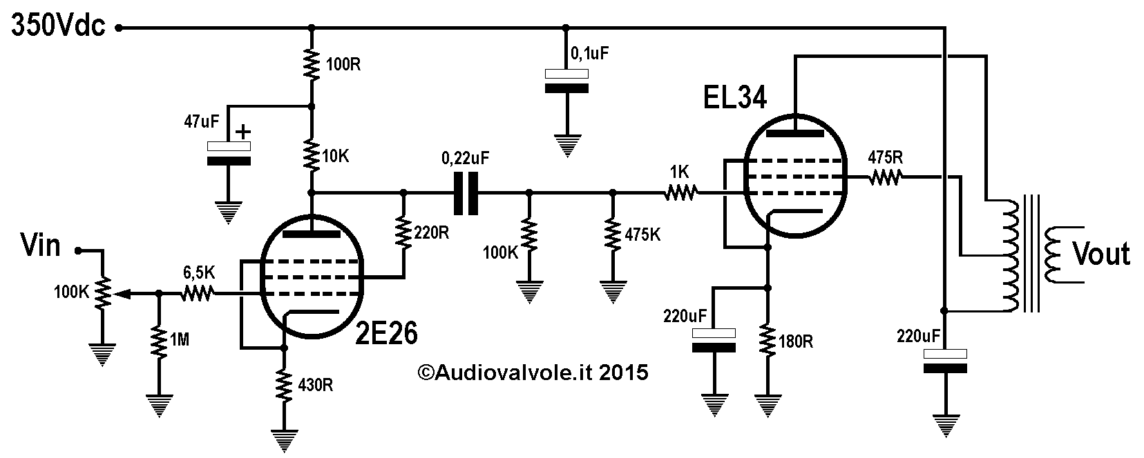 Schema Amplificatore di potenza ultralineare in configurazione single-ended