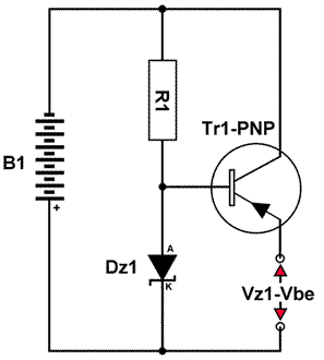Generatore di tensione di riferimento bufferizzato con un transistor collegato ad inseguitore di emettitore.