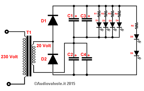 Schema dell'alimentatore per l'illuminazione del set fotografico