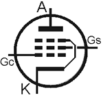Pentodo Termoionico, simbolo circuitale