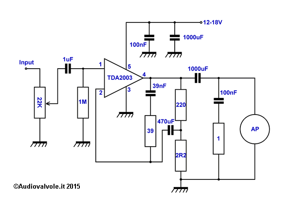 Amplificatore audio da 10W con TDA2003