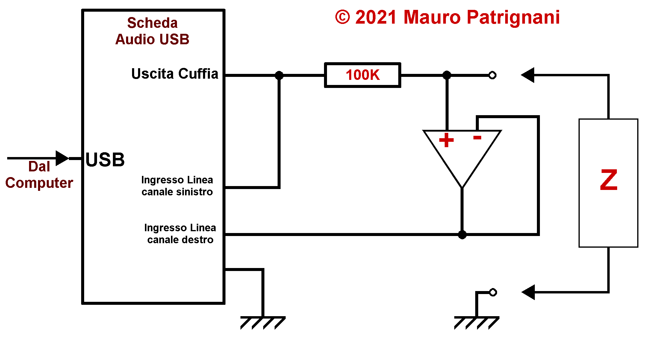 Schema elettrico del misuratore per alte impedenze da abbinare al software Arta Limp