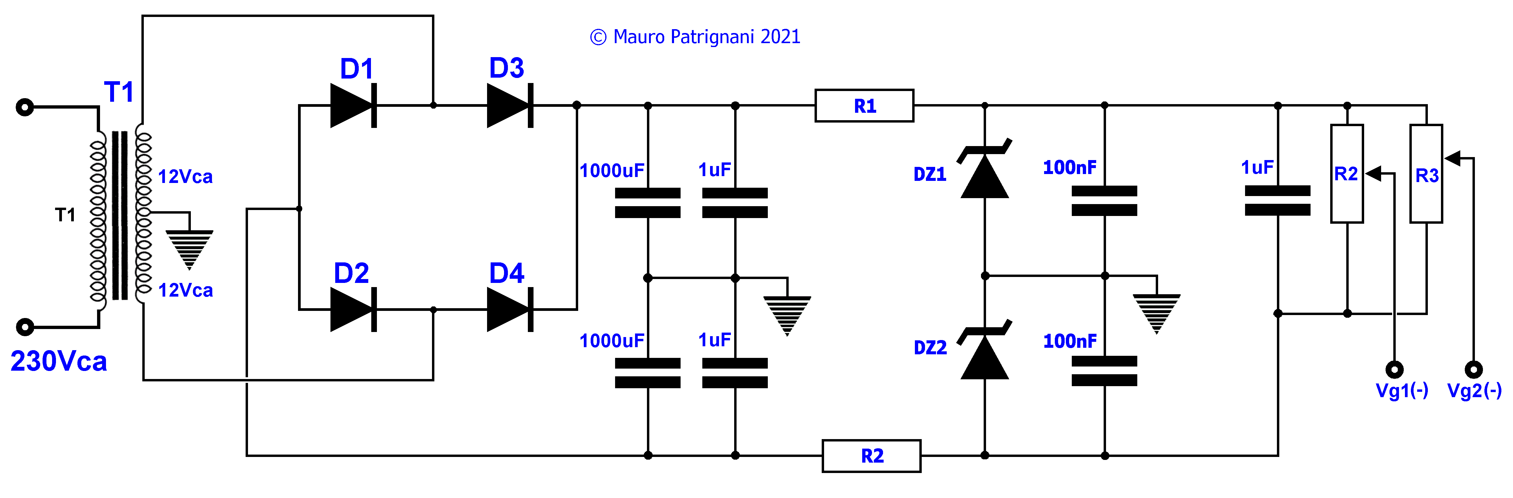 Circuito di alimentazione duale per griglia di controllo valvole termoioniche.
