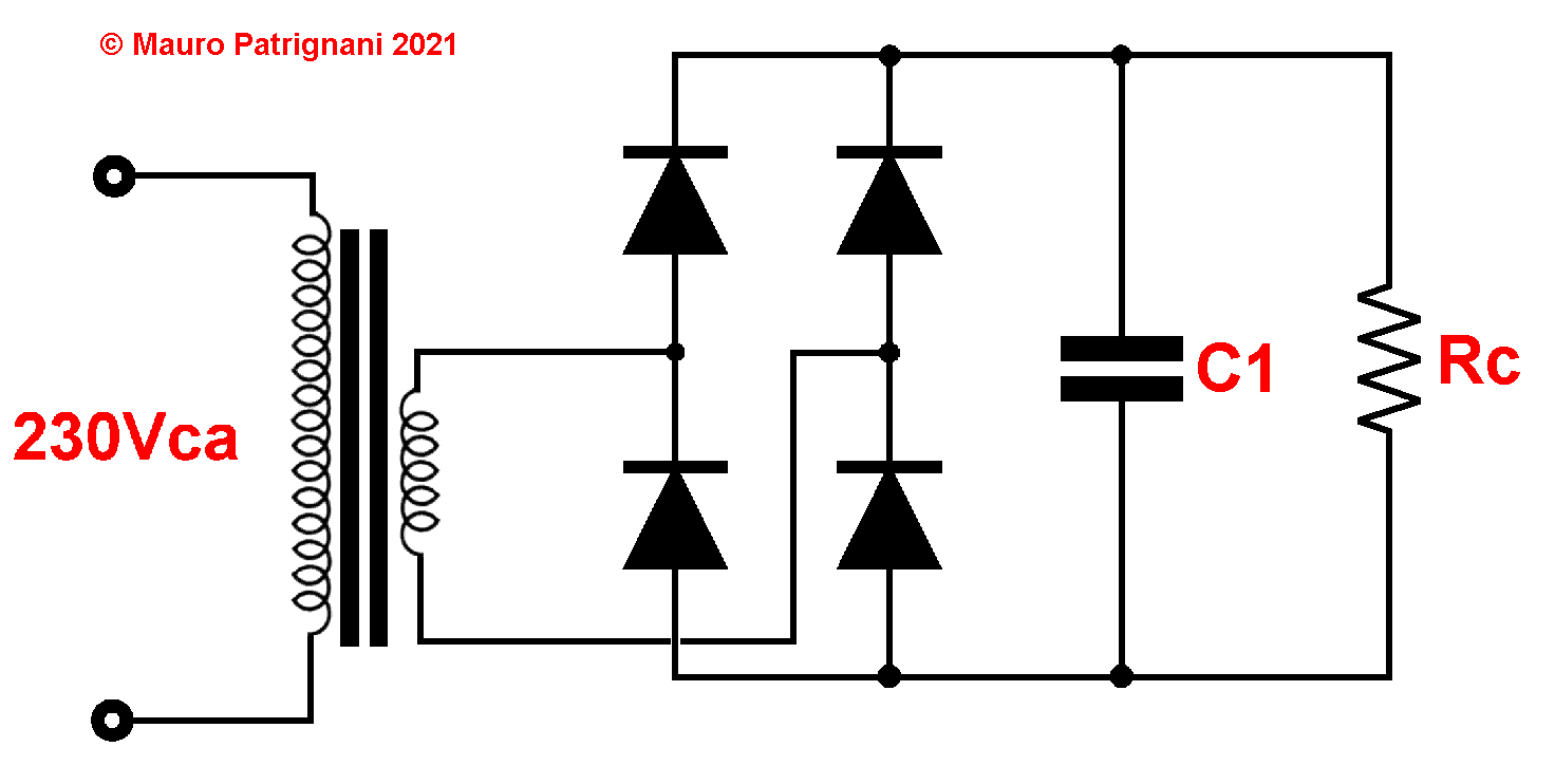 Alimentatore classico misurato con oscilloscopio digitale