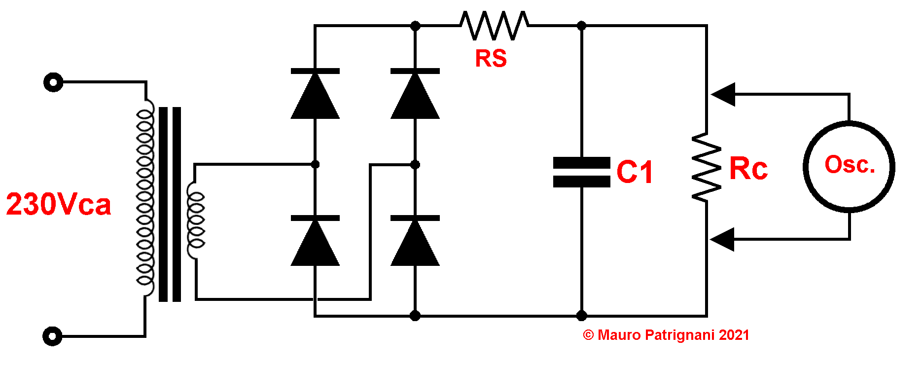 Circuito alimentatore classico di misura del ripple