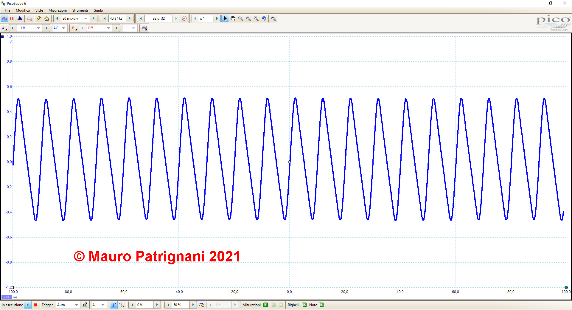 Immagine Ripple di un alimentatore classico misurato con oscilloscopio digitale