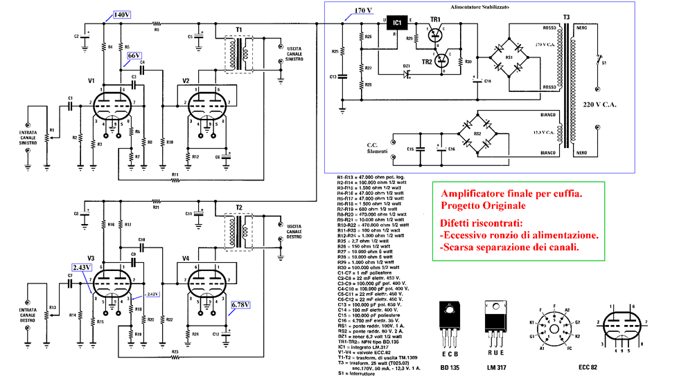 Schema elettrico amplificatore per cuffia Nuova Elettronica