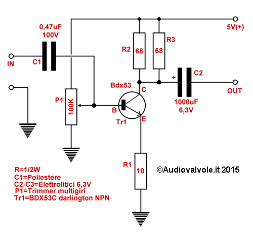 Schema del circuito amplificatore in classe "A" per cuffia beyerdynamic custom one pro o similari