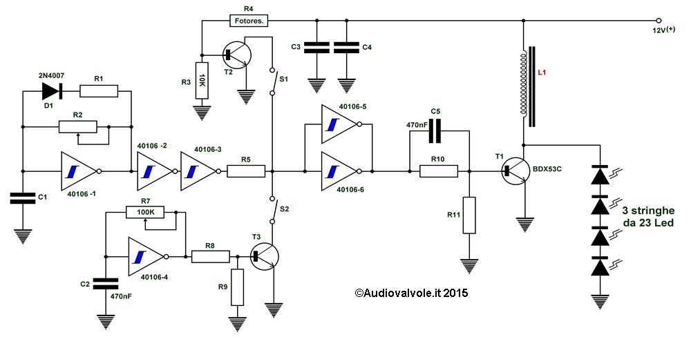 Schema Circuito convertitore boost per alimentare insegna luminosa