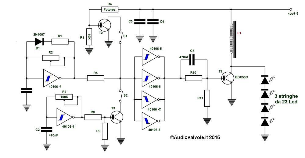 Schema Circuito convertitore boost per alimentare insegna luminosa