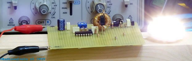 Circuito per lo spegnimento automatico con batteria scarica per tensione appena sopra la soglia. I led si sono accesi.
