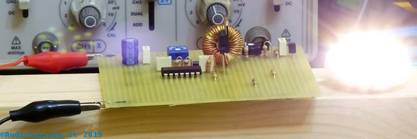Circuito per lo spegnimento automatico con batteria scarica per tensione appena sopra la soglia. I led si sono accesi.